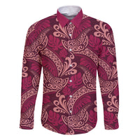 Sweet Pink Monstera Family Matching Off The Shoulder Long Sleeve Dress and Hawaiian Shirt Polynesian Tribal Pattern LT01 Dad's Shirt - Long Sleeve Pink - Polynesian Pride
