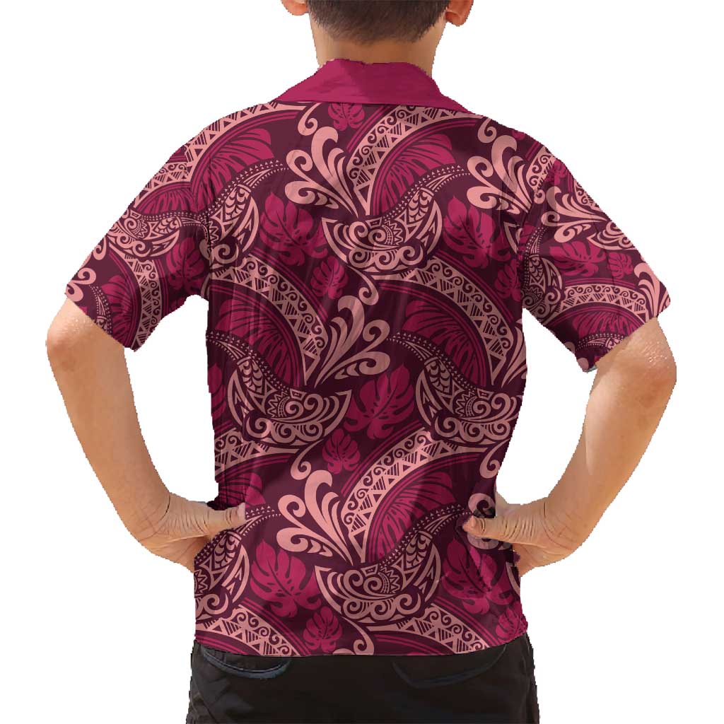Sweet Pink Monstera Family Matching Off Shoulder Maxi Dress and Hawaiian Shirt Polynesian Tribal Pattern - Polynesian Pride
