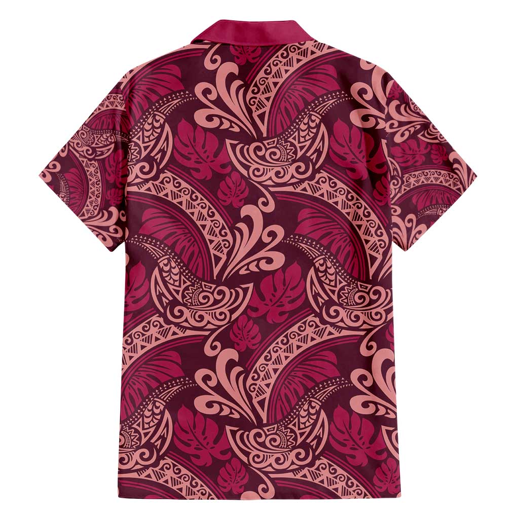 Sweet Pink Monstera Family Matching Off Shoulder Maxi Dress and Hawaiian Shirt Polynesian Tribal Pattern - Polynesian Pride