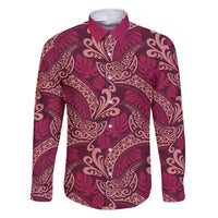 Sweet Pink Monstera Family Matching Short Sleeve Bodycon Dress and Hawaiian Shirt Polynesian Tribal Pattern LT01 Dad's Shirt - Long Sleeve Pink - Polynesian Pride