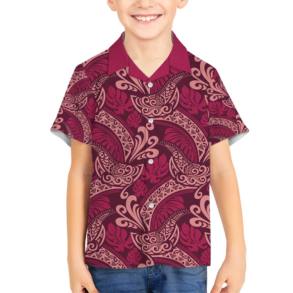 Sweet Pink Monstera Family Matching Tank Maxi Dress and Hawaiian Shirt Polynesian Tribal Pattern - Polynesian Pride