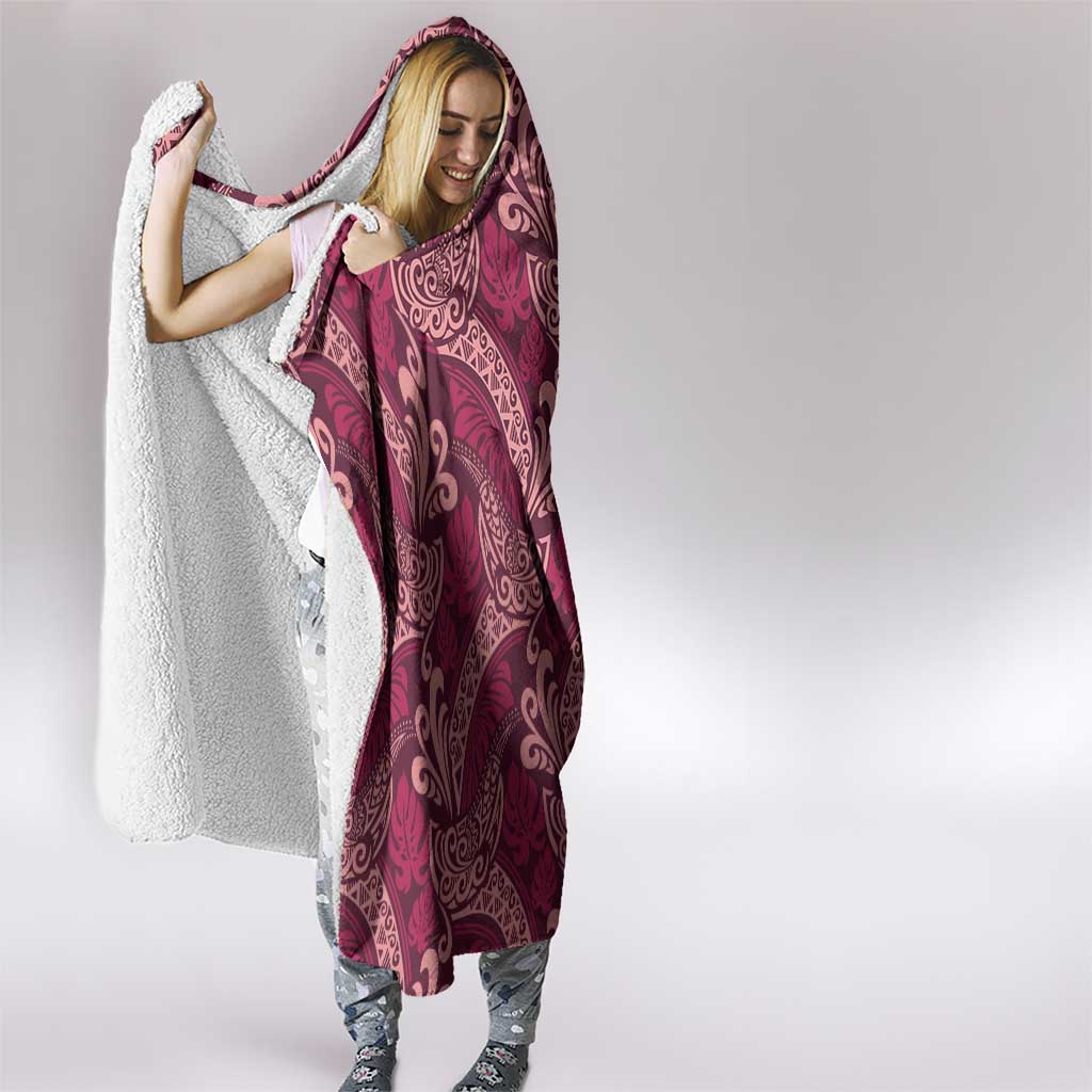 Sweet Pink Monstera Hooded Blanket Polynesian Tribal Pattern - Polynesian Pride