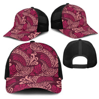 Sweet Pink Monstera Mesh Trucker Cap Polynesian Tribal Pattern - Polynesian Pride