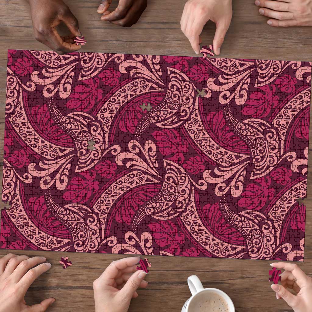 Sweet Pink Monstera Puzzle Polynesian Tribal Pattern - Polynesian Pride