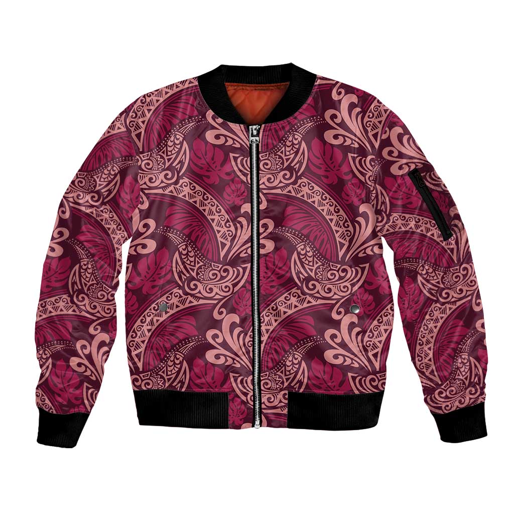 Sweet Pink Monstera Sleeve Zip Bomber Jacket Polynesian Tribal Pattern LT01 Unisex Pink - Polynesian Pride