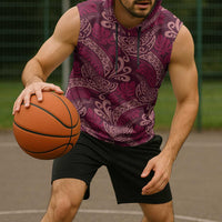 Sweet Pink Monstera Sleeveless Hoodie Polynesian Tribal Pattern - Polynesian Pride