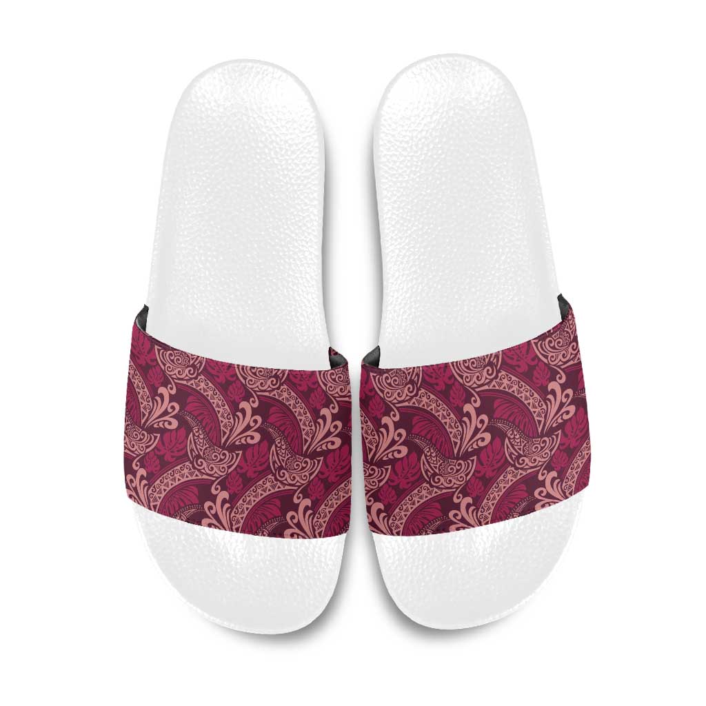 Sweet Pink Monstera Slide Sandals Polynesian Tribal Pattern - Polynesian Pride