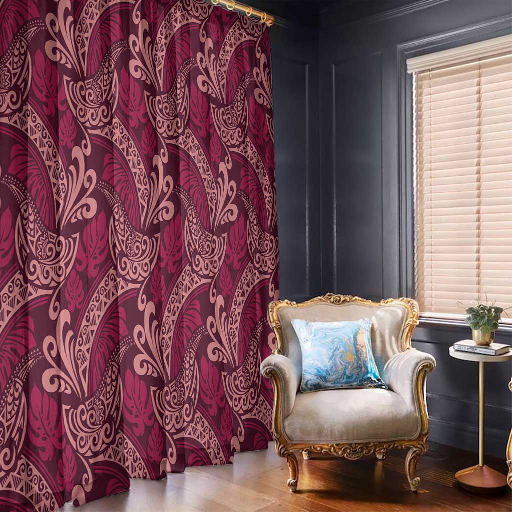 Sweet Pink Monstera Window Curtain Polynesian Tribal Pattern - Polynesian Pride