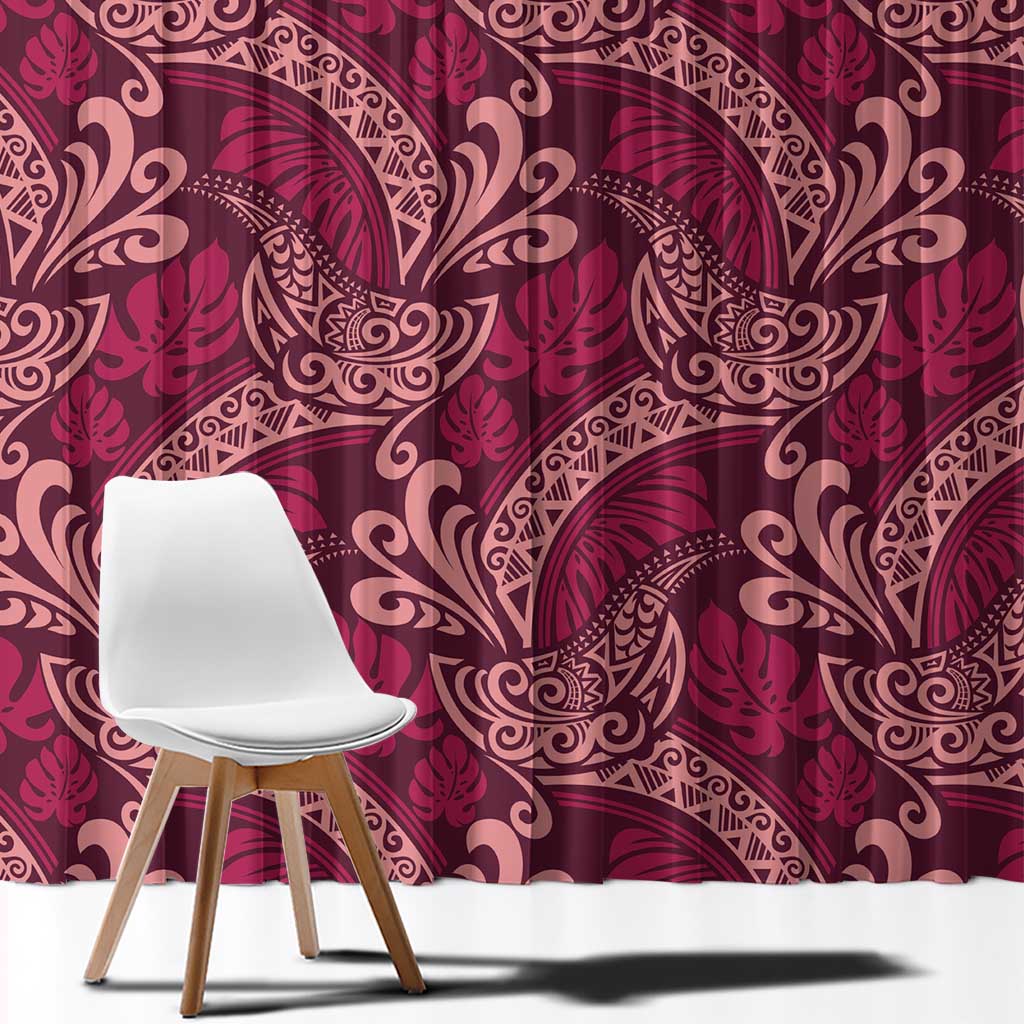 Sweet Pink Monstera Window Curtain Polynesian Tribal Pattern - Polynesian Pride