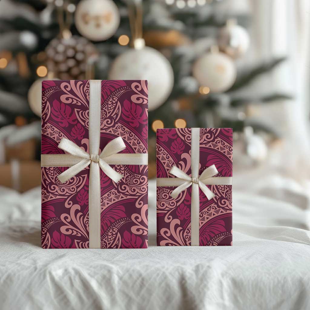 Sweet Pink Monstera Wrapping Paper Polynesian Tribal Pattern - Polynesian Pride