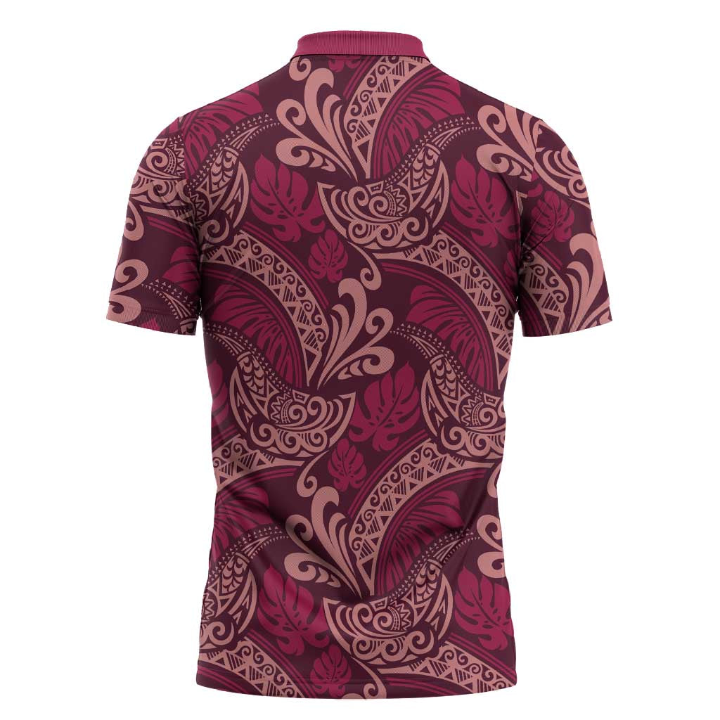 Sweet Pink Monstera Zipper Polo Shirt Polynesian Tribal Pattern - Polynesian Pride