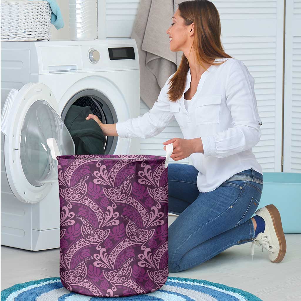Royal Purple Monstera Laundry Basket Polynesian Tribal Pattern - Polynesian Pride