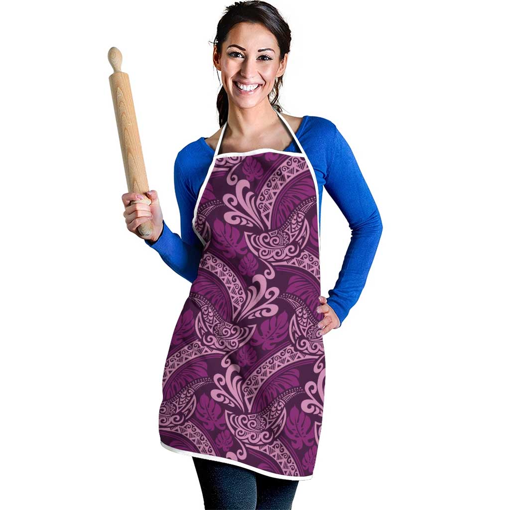 Royal Purple Monstera Apron Polynesian Tribal Pattern - Polynesian Pride