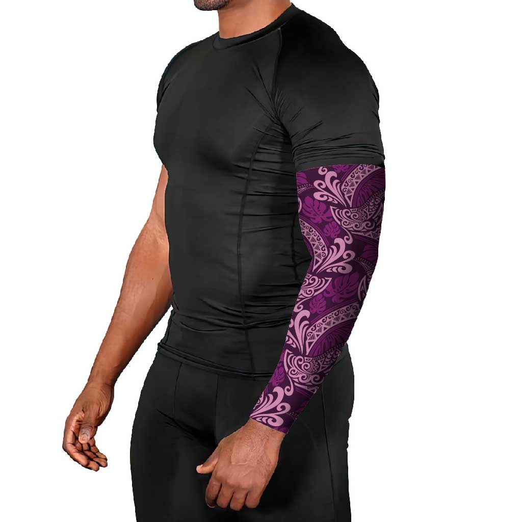 Royal Purple Monstera Arm Sleeves Polynesian Tribal Pattern - Polynesian Pride