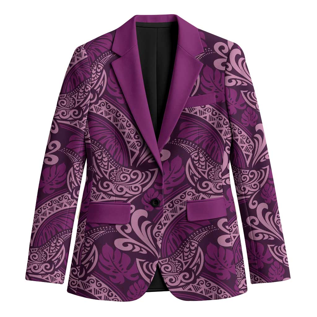 Royal Purple Monstera Blazer Polynesian Tribal Pattern LT01 Unisex Purple - Polynesian Pride