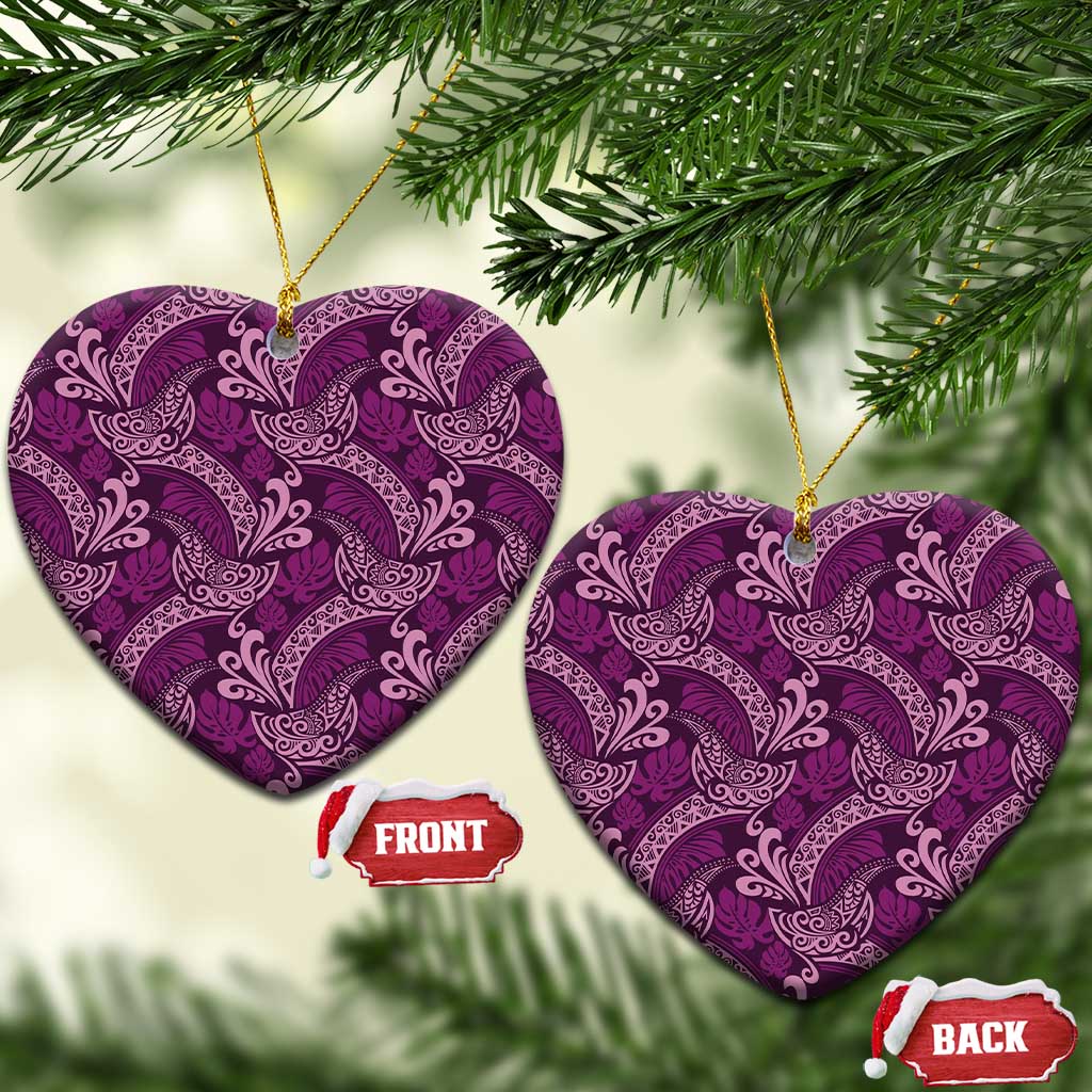 Royal Purple Monstera Ceramic Ornament Polynesian Tribal Pattern - Polynesian Pride