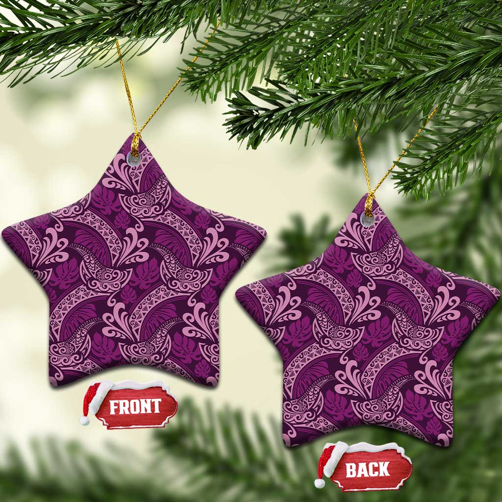 Royal Purple Monstera Ceramic Ornament Polynesian Tribal Pattern - Polynesian Pride