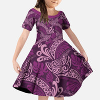 Royal Purple Monstera Family Matching Mermaid Dress and Hawaiian Shirt Polynesian Tribal Pattern LT01 Daughter's Dress Purple - Polynesian Pride