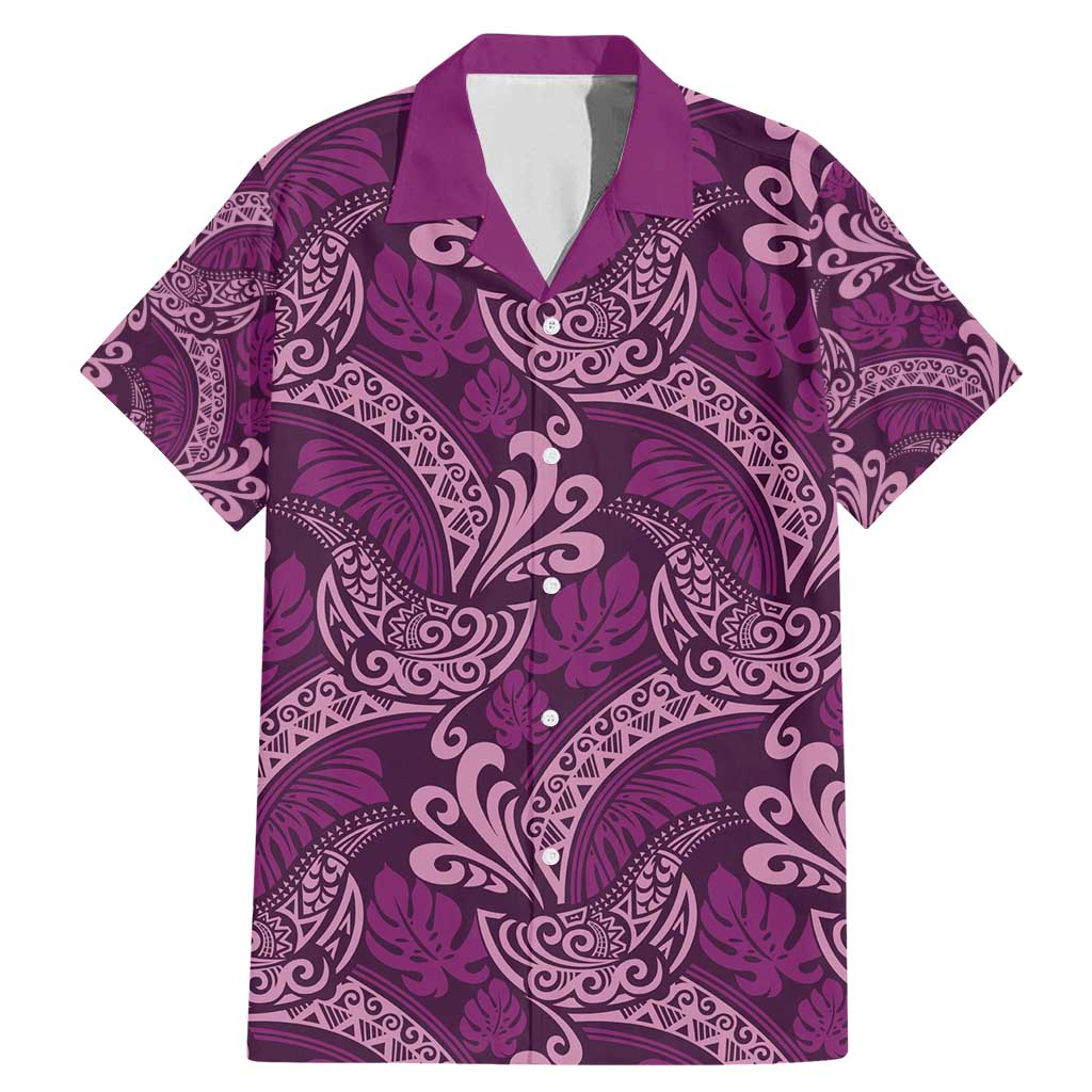 Royal Purple Monstera Family Matching Mermaid Dress and Hawaiian Shirt Polynesian Tribal Pattern LT01 Dad's Shirt - Short Sleeve Purple - Polynesian Pride