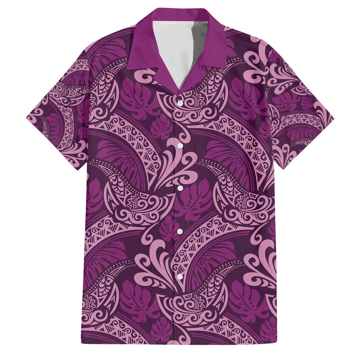 Royal Purple Monstera Family Matching Off The Shoulder Long Sleeve Dress and Hawaiian Shirt Polynesian Tribal Pattern LT01 Dad's Shirt - Short Sleeve Purple - Polynesian Pride