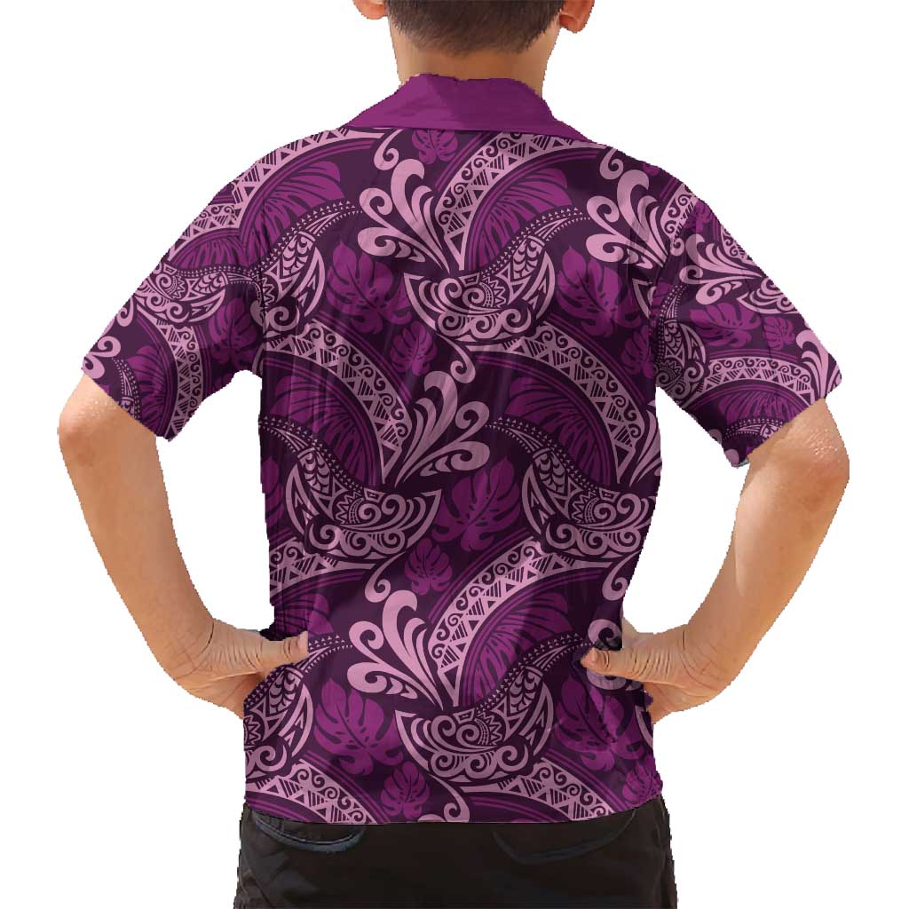 Royal Purple Monstera Family Matching Summer Maxi Dress and Hawaiian Shirt Polynesian Tribal Pattern - Polynesian Pride