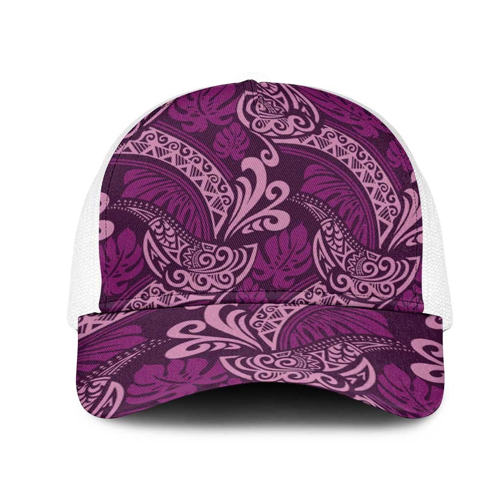 Royal Purple Monstera Mesh Trucker Cap Polynesian Tribal Pattern - Polynesian Pride