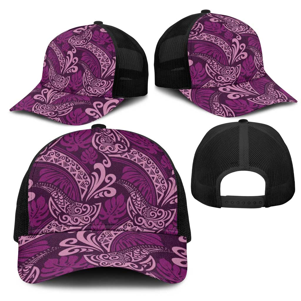 Royal Purple Monstera Mesh Trucker Cap Polynesian Tribal Pattern - Polynesian Pride