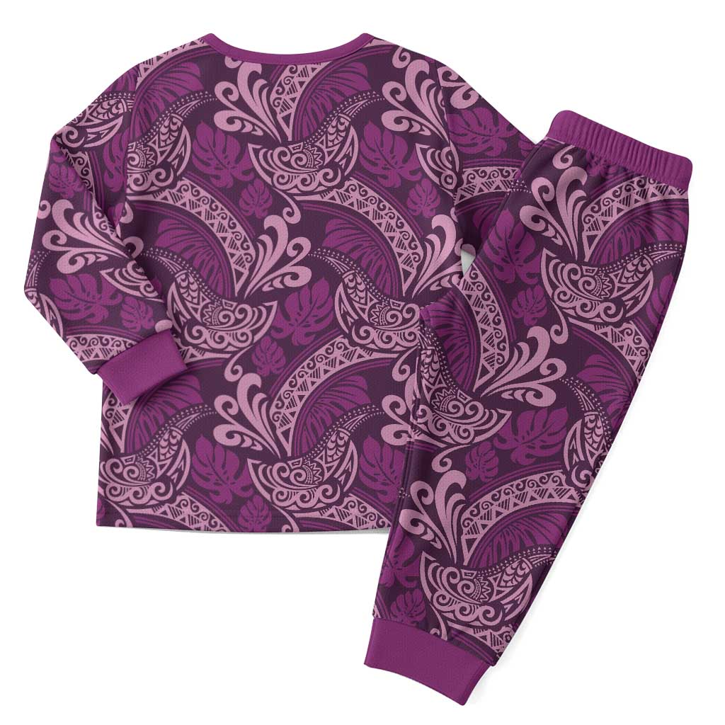 Royal Purple Monstera Christmas Pajama Set Polynesian Tribal Pattern - Polynesian Pride