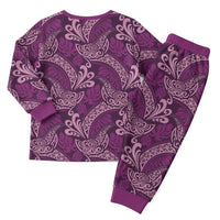 Royal Purple Monstera Christmas Pajama Set Polynesian Tribal Pattern - Polynesian Pride