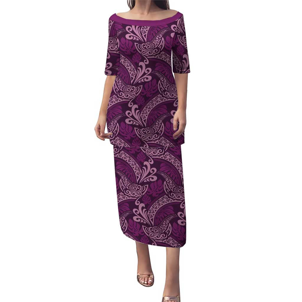 Royal Purple Monstera Puletasi Polynesian Tribal Pattern - Polynesian Pride