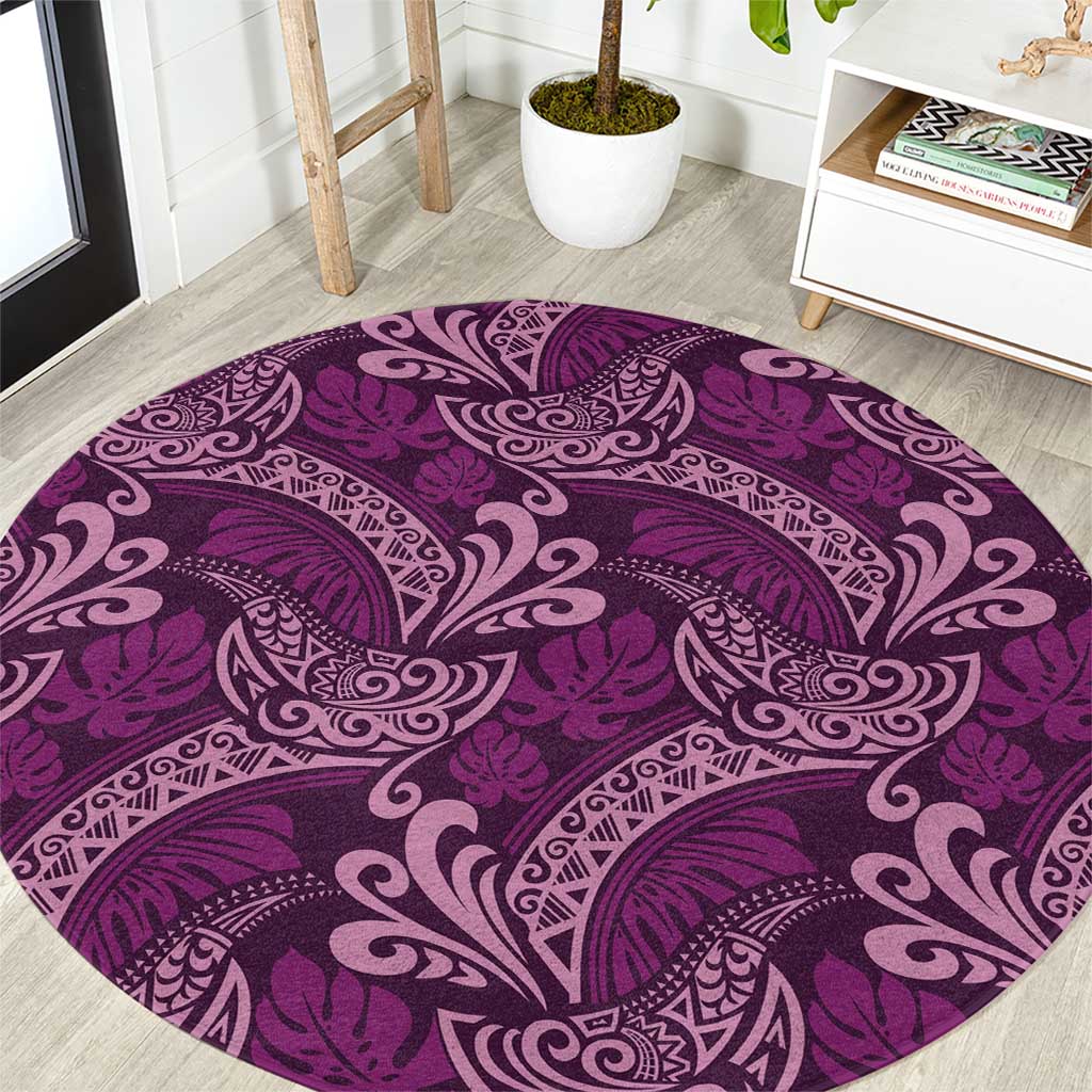 Royal Purple Monstera Round Carpet Polynesian Tribal Pattern LT01 Purple - Polynesian Pride