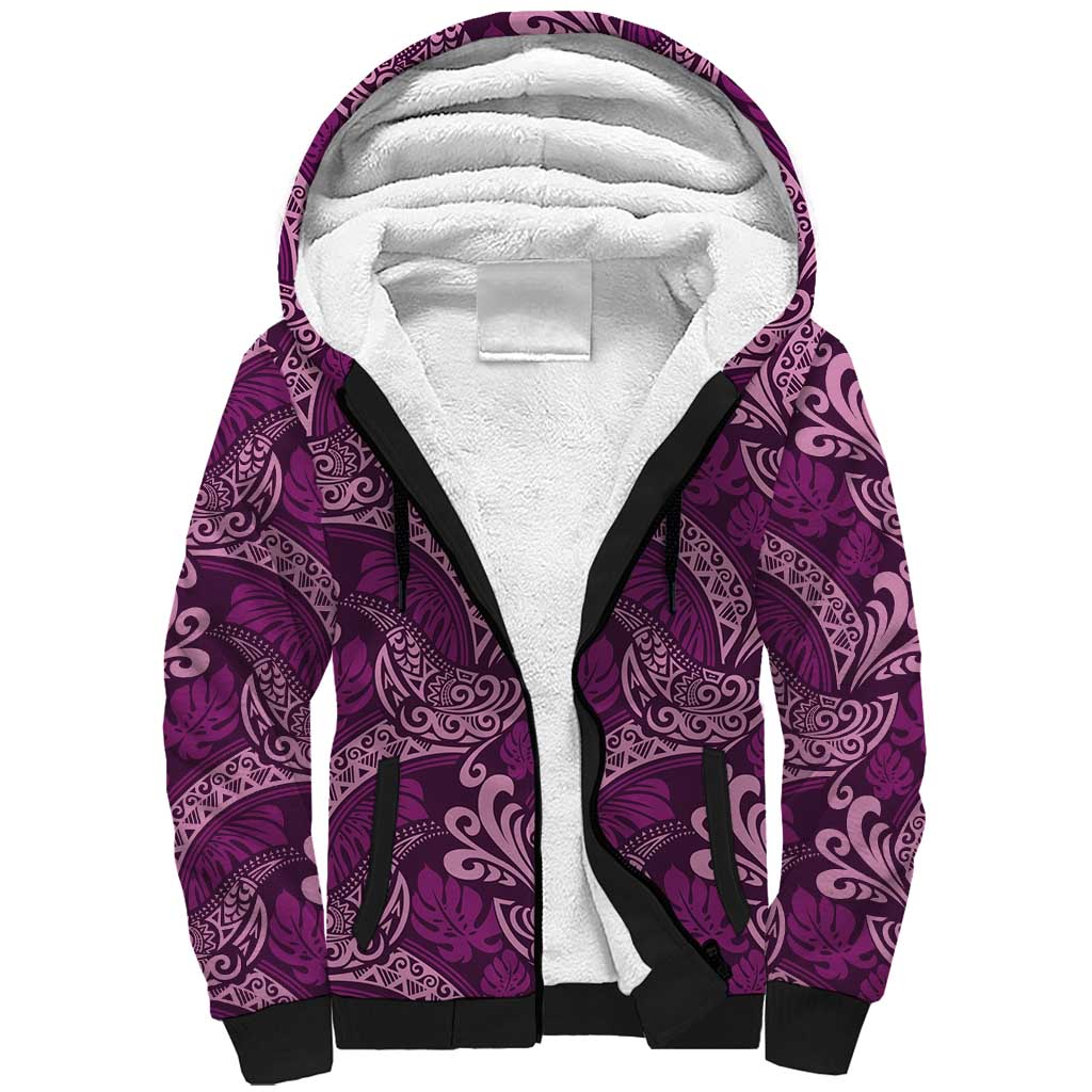 Royal Purple Monstera Sherpa Hoodie Polynesian Tribal Pattern LT01 Unisex Purple - Polynesian Pride