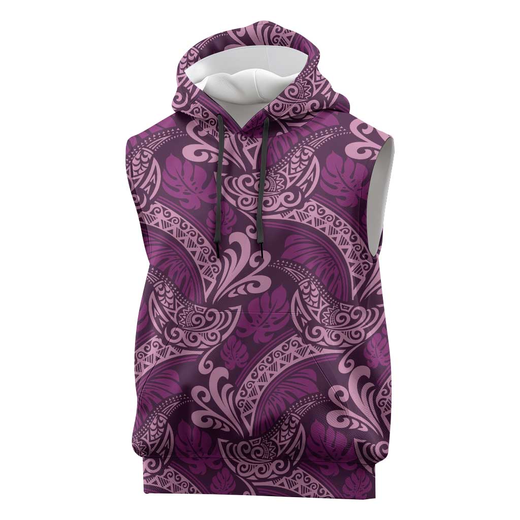 Royal Purple Monstera Sleeveless Hoodie Polynesian Tribal Pattern LT01 Purple - Polynesian Pride