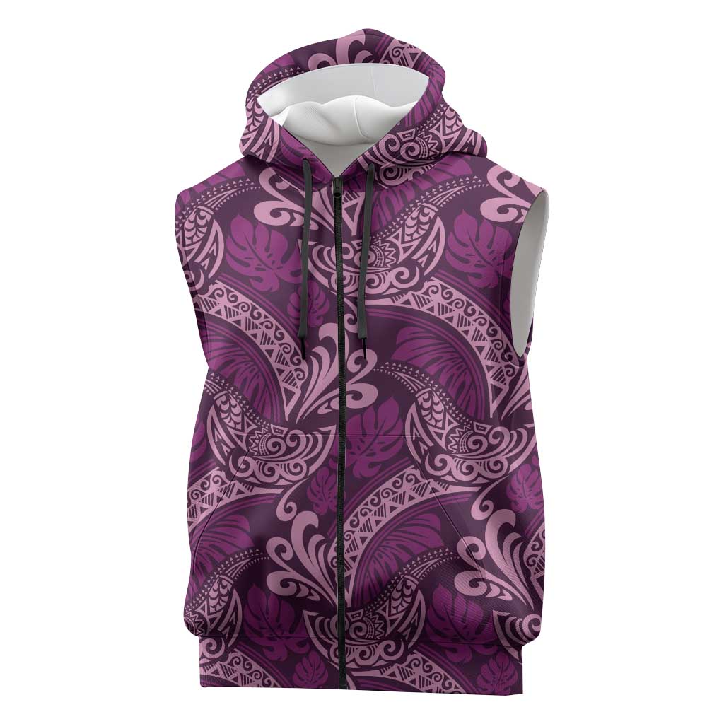 Royal Purple Monstera Sleeveless Zip Hoodie Polynesian Tribal Pattern LT01 Purple - Polynesian Pride