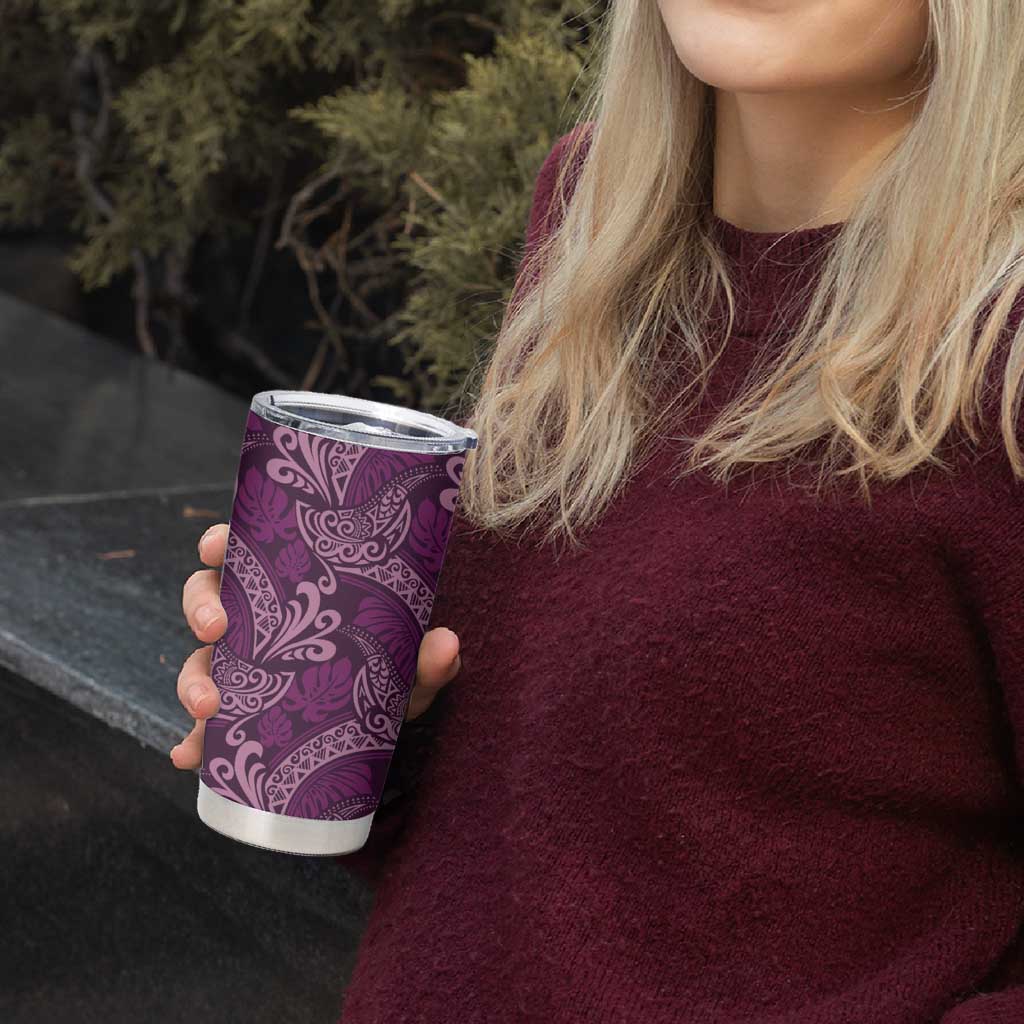 Royal Purple Monstera Tumbler Cup Polynesian Tribal Pattern - Polynesian Pride