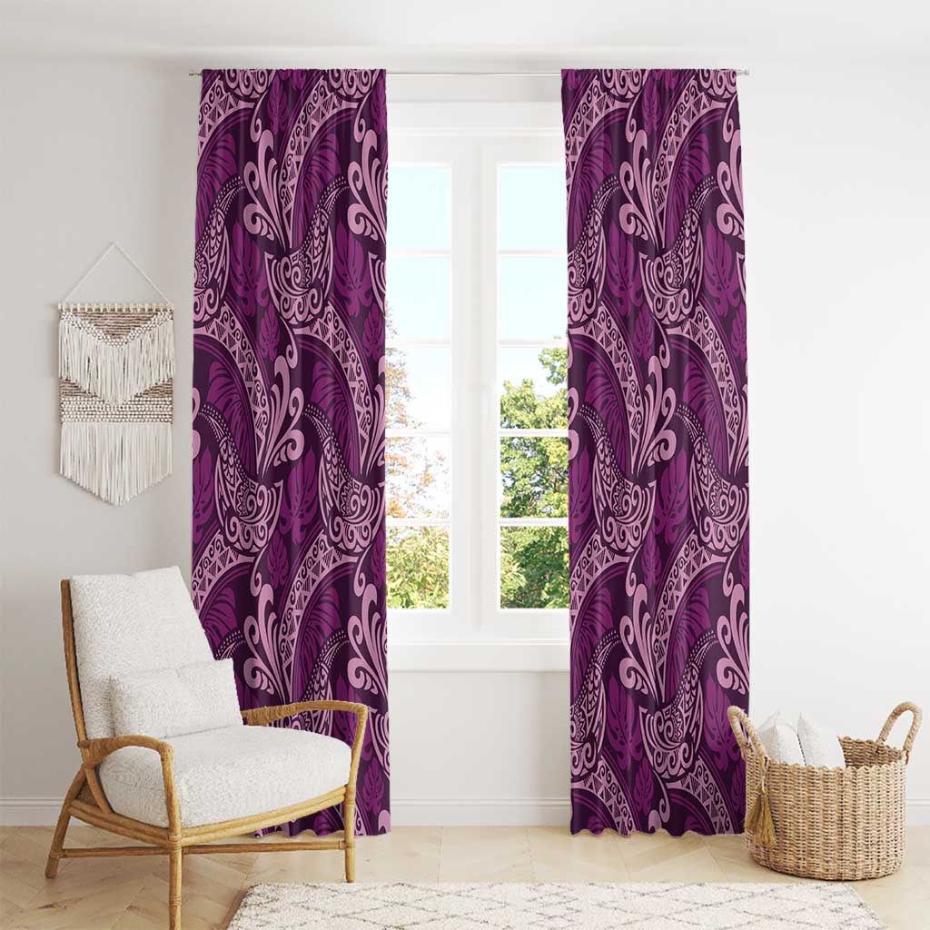 Royal Purple Monstera Window Curtain Polynesian Tribal Pattern - Polynesian Pride