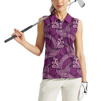 Royal Purple Monstera Women Sleeveless Polo Shirt Polynesian Tribal Pattern LT01 - Polynesian Pride