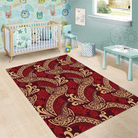 Luxury Red Monstera Area Rug Polynesian Tribal Pattern - Polynesian Pride