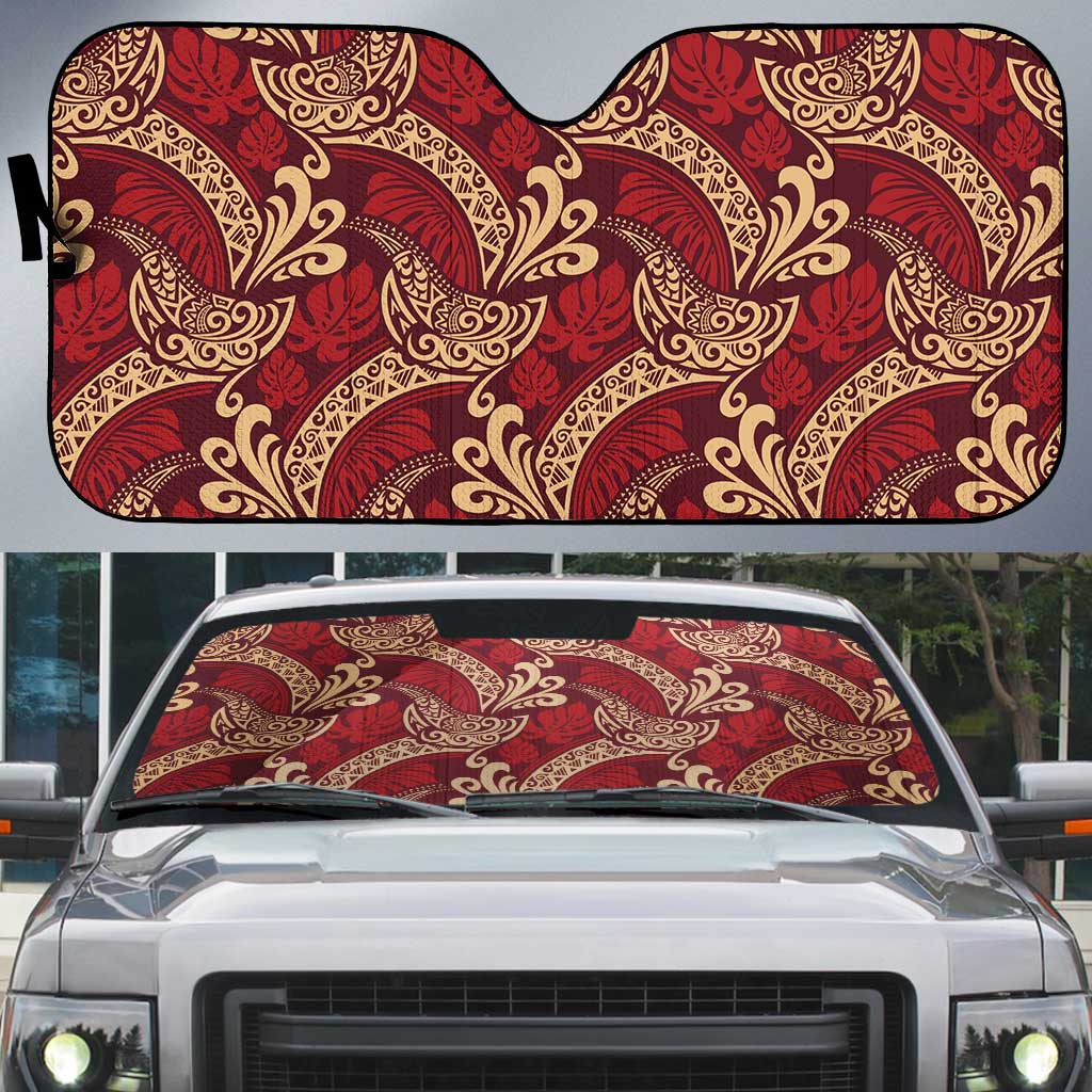 Luxury Red Monstera Auto Sun Shade Polynesian Tribal Pattern LT01 Red - Polynesian Pride