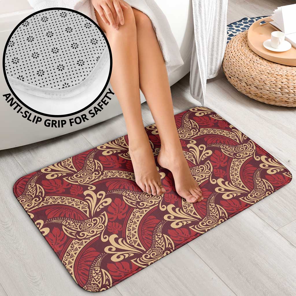 Luxury Red Monstera Bathroom Set Polynesian Tribal Pattern - Polynesian Pride