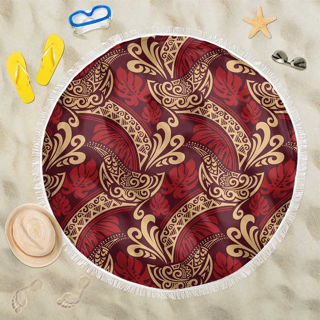 Luxury Red Monstera Beach Blanket Polynesian Tribal Pattern LT01 One Size 150cm Red - Polynesian Pride