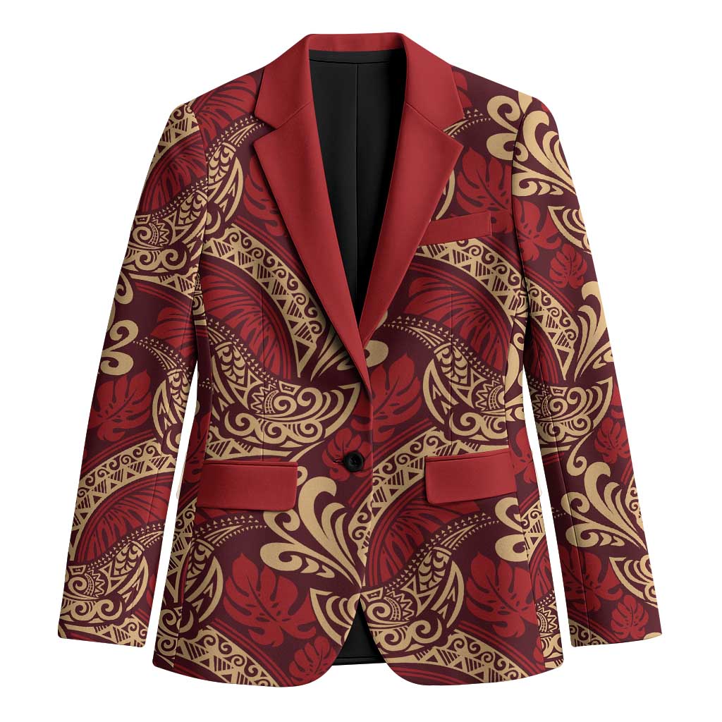 Luxury Red Monstera Blazer Polynesian Tribal Pattern LT01 Unisex Red - Polynesian Pride