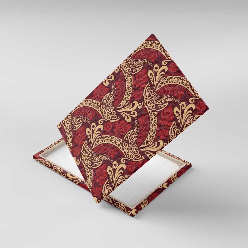 Luxury Red Monstera Canvas Wall Art Polynesian Tribal Pattern - Polynesian Pride