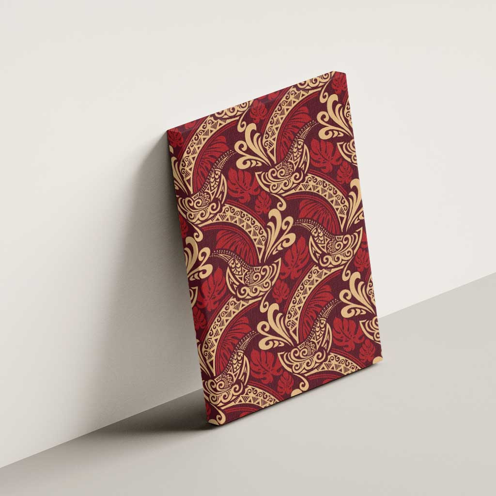 Luxury Red Monstera Canvas Wall Art Polynesian Tribal Pattern - Polynesian Pride