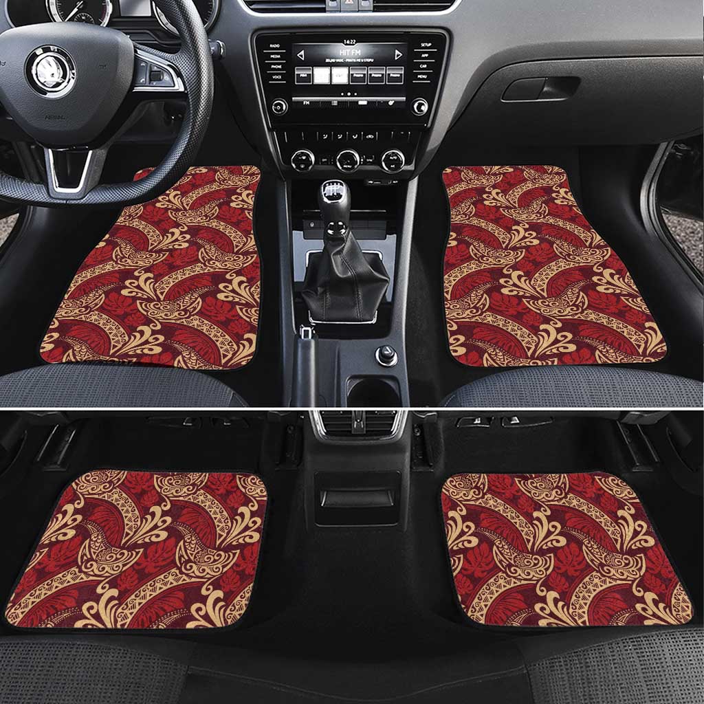 Luxury Red Monstera Car Mats Polynesian Tribal Pattern LT01 Set 4pcs Red - Polynesian Pride