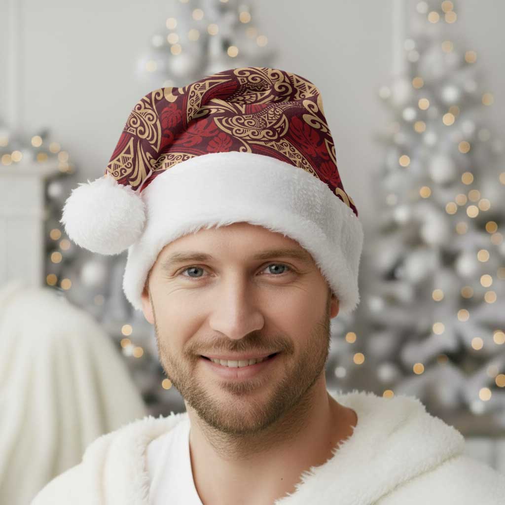 Luxury Red Monstera Christmas Santa Hat Polynesian Tribal Pattern - Polynesian Pride