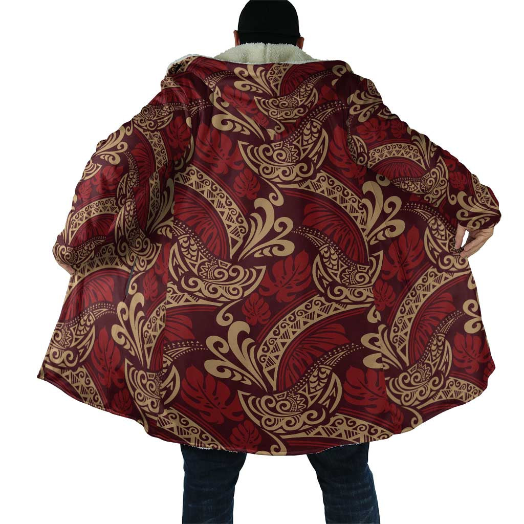 Luxury Red Monstera Cloak Polynesian Tribal Pattern - Polynesian Pride