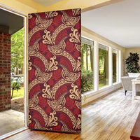Luxury Red Monstera Door Cover Polynesian Tribal Pattern - Polynesian Pride