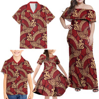 Luxury Red Monstera Family Matching Off Shoulder Maxi Dress and Hawaiian Shirt Polynesian Tribal Pattern LT01 - Polynesian Pride