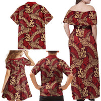 Luxury Red Monstera Family Matching Off Shoulder Maxi Dress and Hawaiian Shirt Polynesian Tribal Pattern LT01 - Polynesian Pride